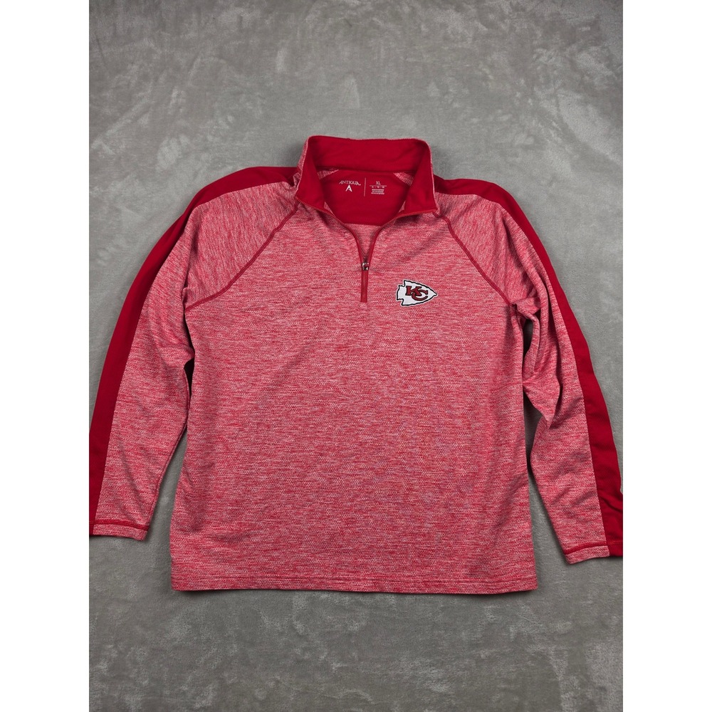 Antigua Kansas City Chiefs Quarter Zip Pullover‎ Mens XL Red Heathered NFL Logo